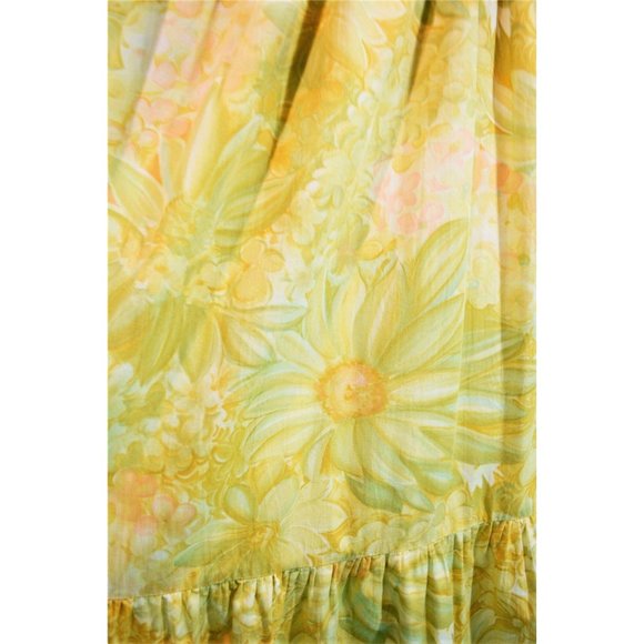 Vintage 1970s Yellow Maxi Dress Floral Flutter Sleeves Bohemian | W 29" - Picture 8 of 10
